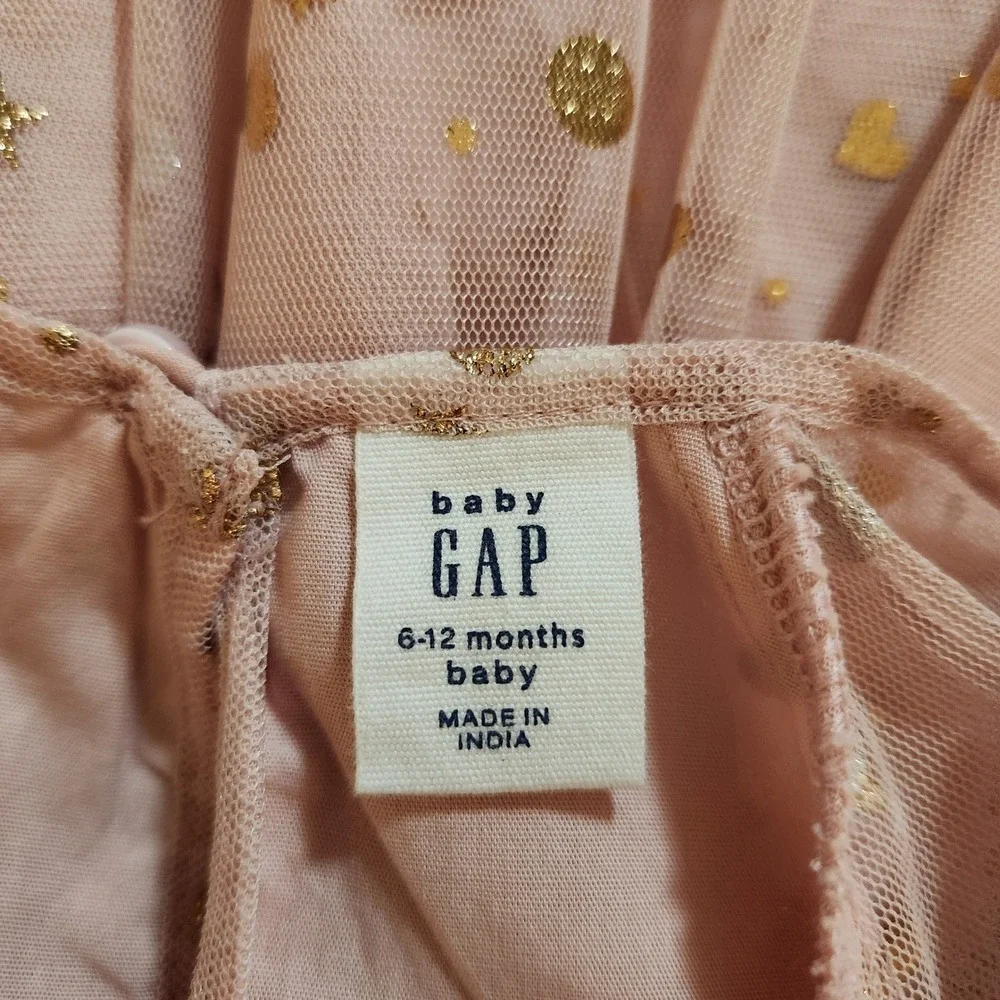 Baby Gap NWOT Pink Tulle Dress Gold Stars Hearts Ruffle Bloomers 6-12‎ Months